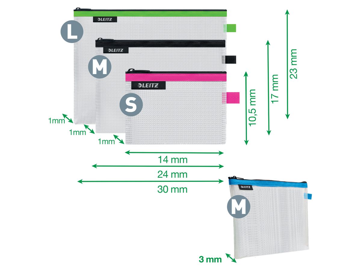 LEITZ Tasca cerniera zip WOW S/M/L 4016-00-99 ass. 4 pezzi (4002432119509)