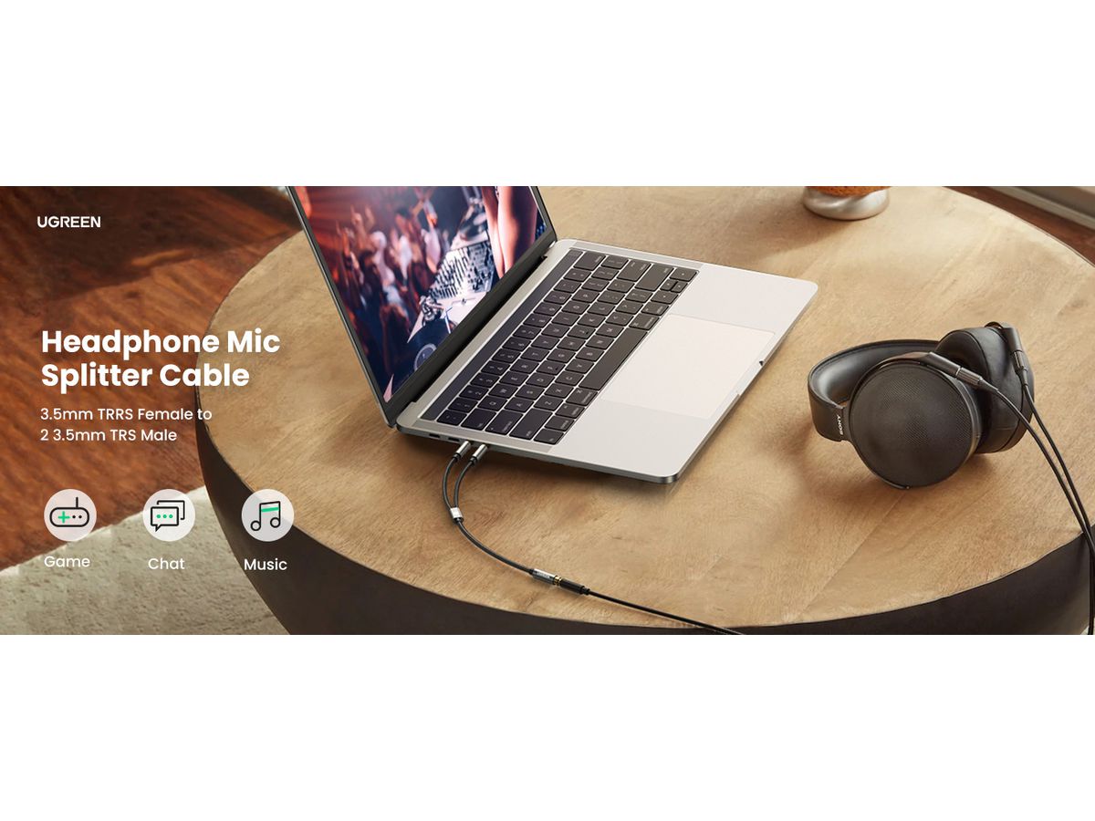 UGREEN Audio Cable 3.5mm Fem./2 Male 20899 aluminum Case, Black (6957303828999)