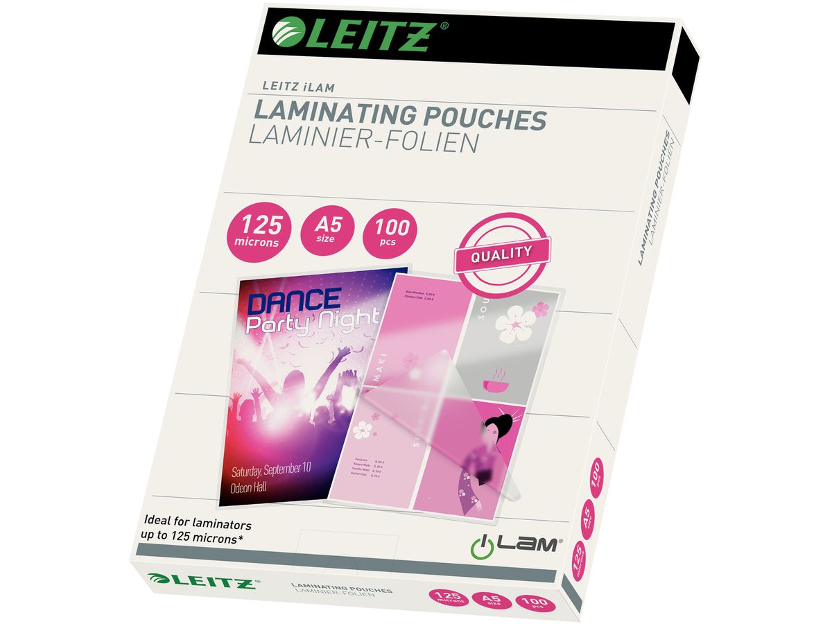 LEITZ Laminiertasche A5 33807 glanz, 125my 100 Stk (5411313338073)