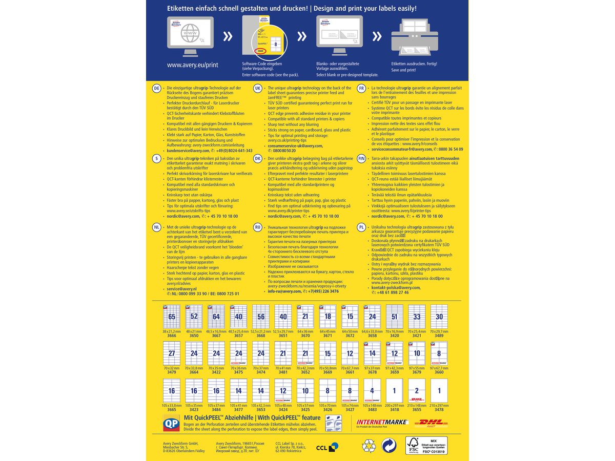 AVERY ZWECKFORM Etichette universale 105x148mm 3483 bianco 400 pz./100 fogli (4004182034835)