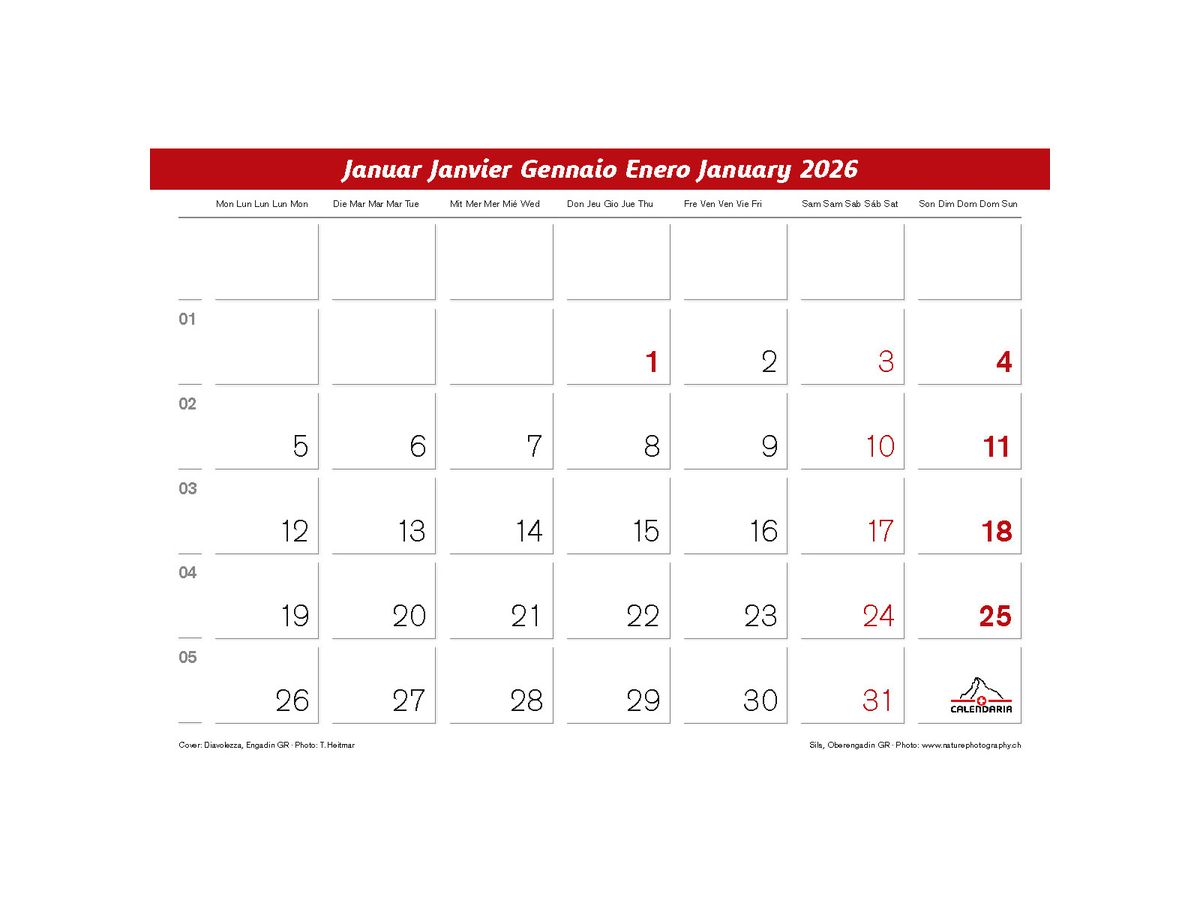 CALENDARIA Calendario 2026 9783036205632 Engadin ML 40x31cm (9783036205632)