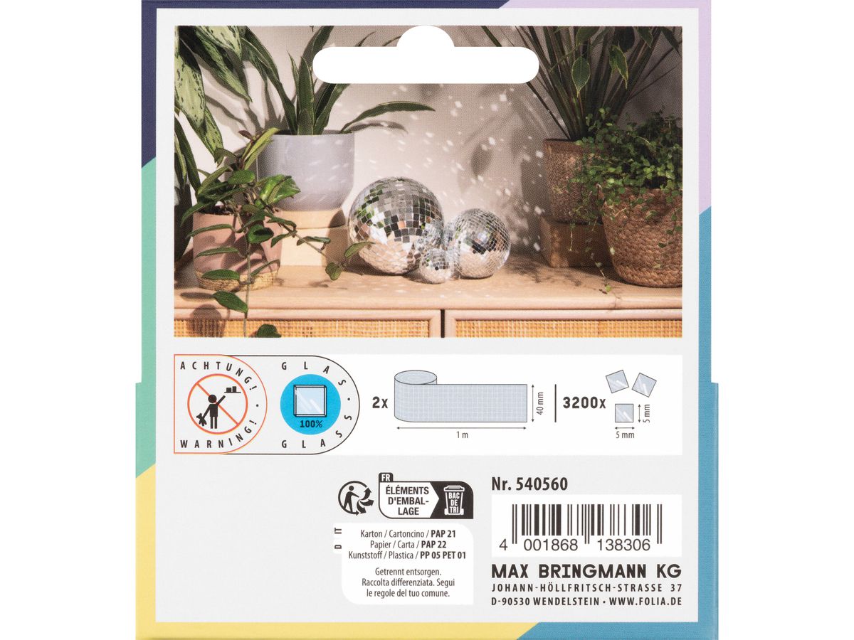 FOLIA Pierres de miroir 5x5mm 540560 2 rouleaux de 4cmx1m (4001868138306)