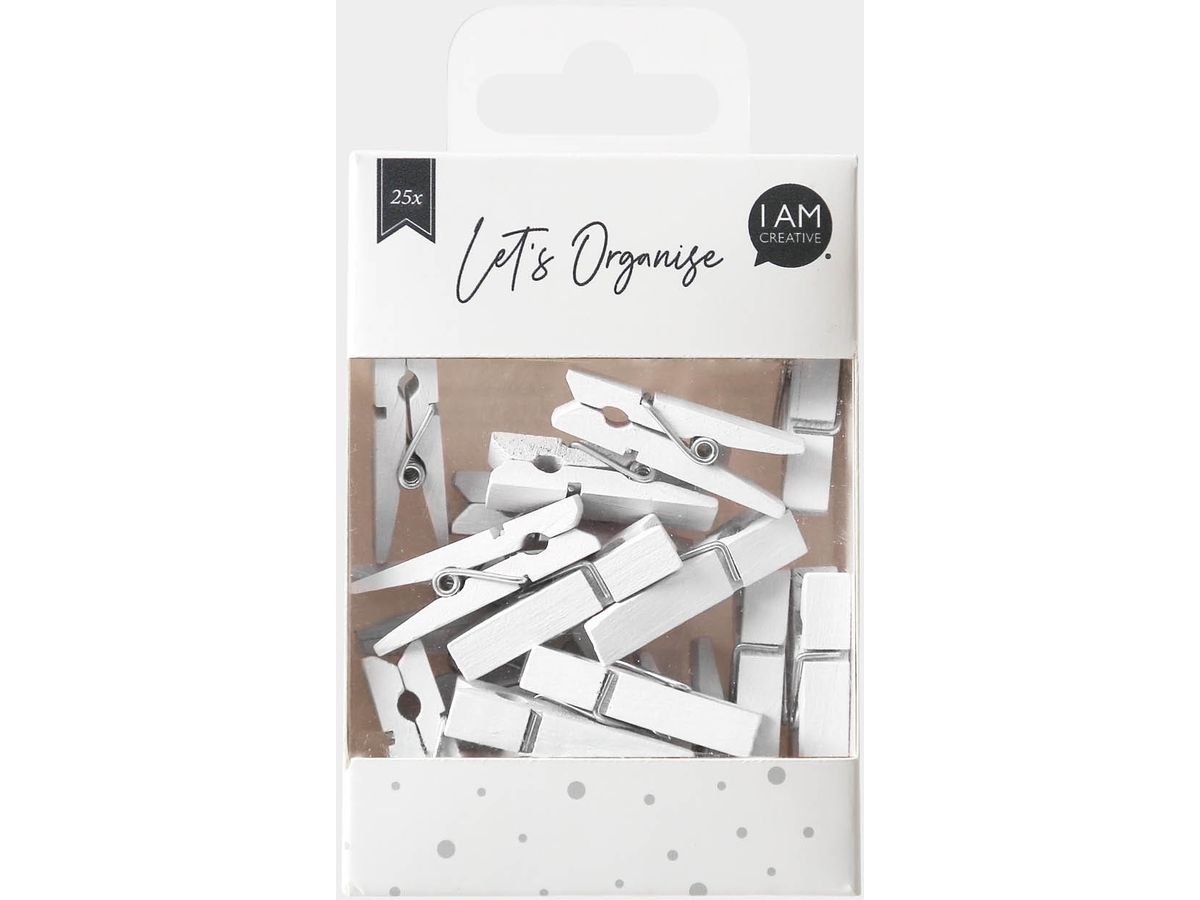 I AM CREATIVE Pince en bois Let`s Organize 4035.19 blanc, 35mm, FSC 25 pièces (7611983211784)