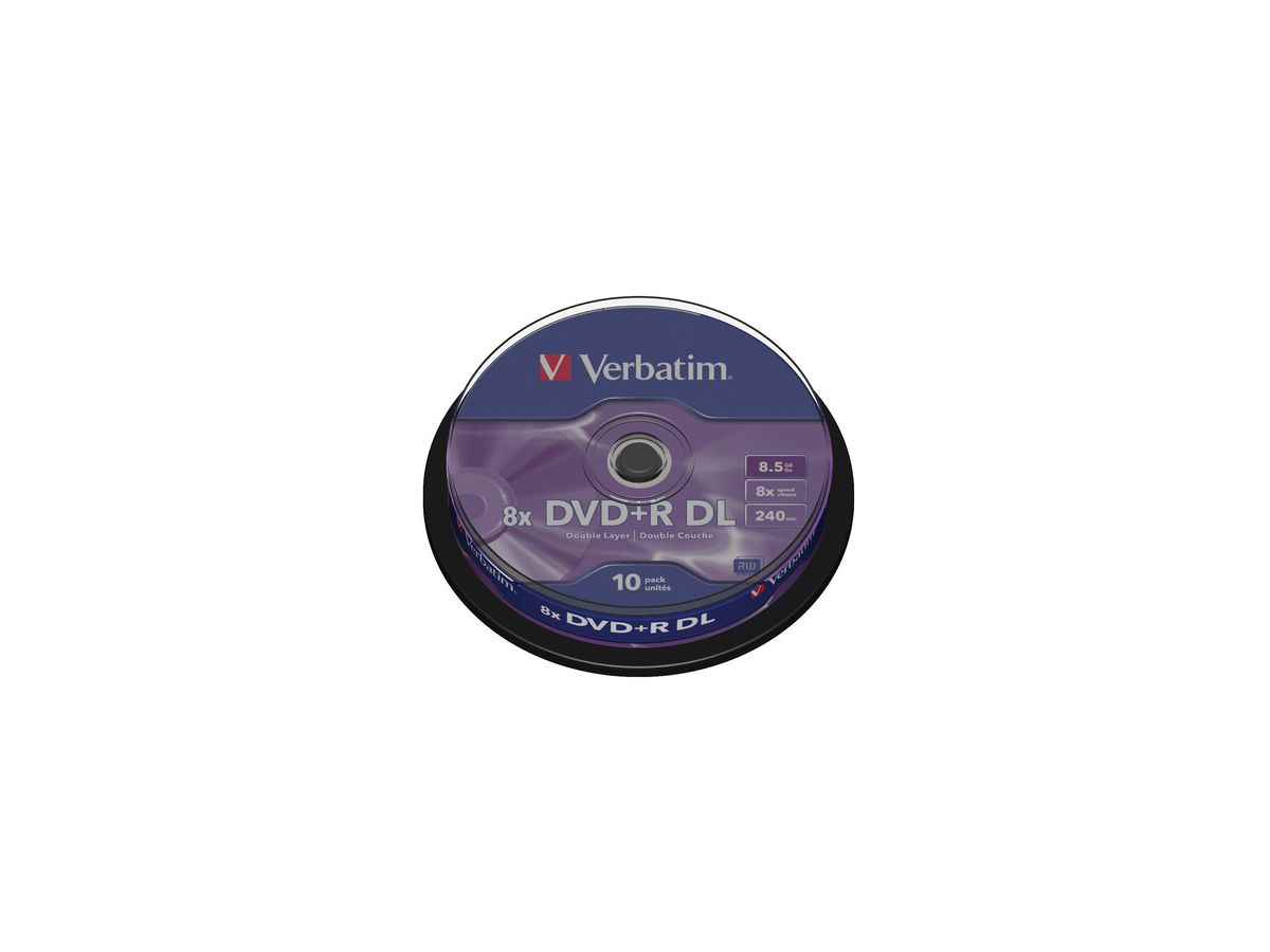 VERBATIM DVD+R Spindle 8.5GB 43666 8x DL Matt Silver 10 Pcs (0023942436669)