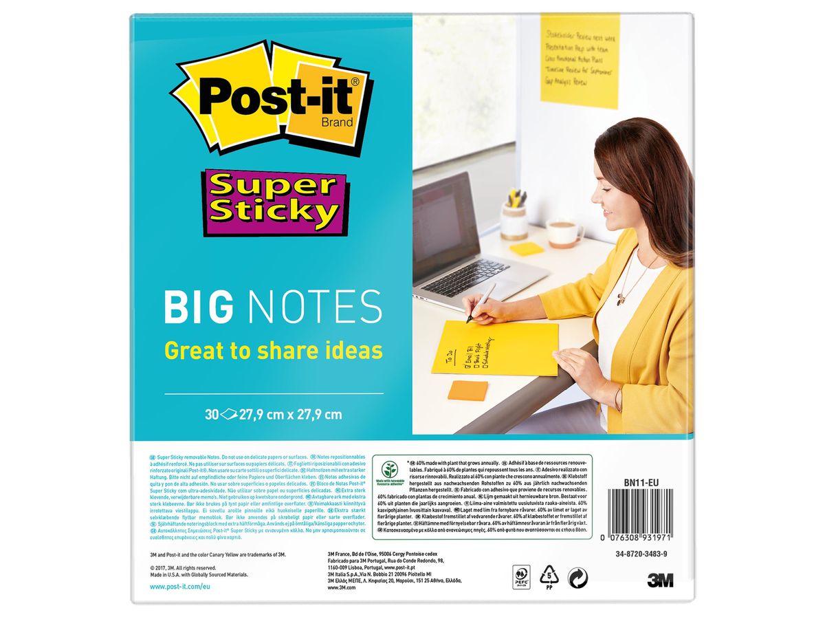 POST-IT Super Sticky Big Notes BN11-EU gelb, 30 Blatt 279x279mm (0076308931971)