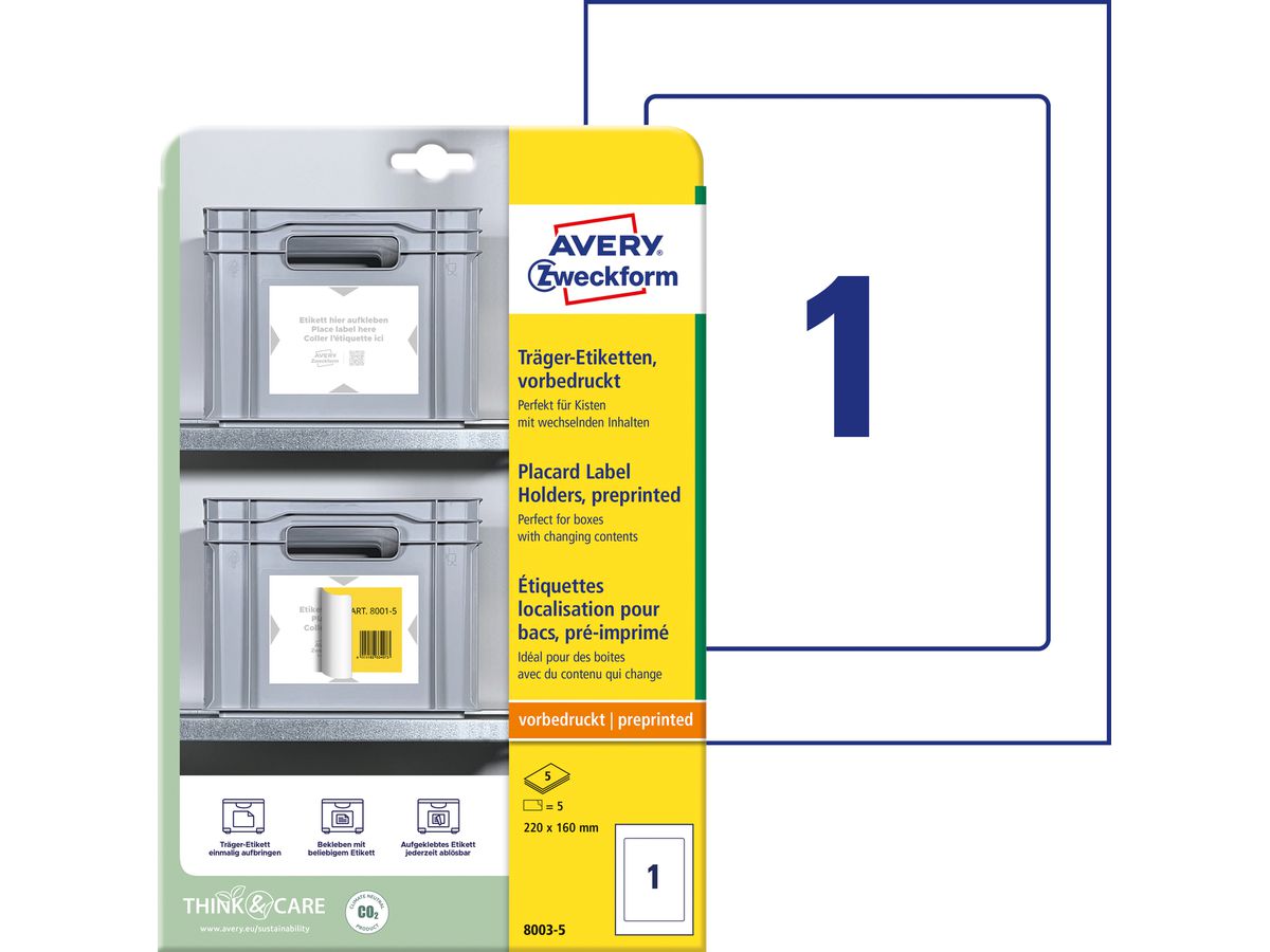 AVERY ZWECKFORM Etiquettes support 220x160mm 8003-5 gris clair 5 pcs./5 flls. (4004182335000)