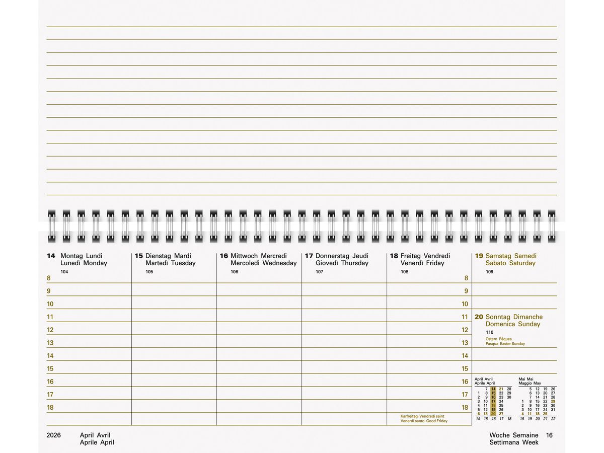BRUNNEN Calendrier 2026 1087060906 1S/2P noir ML 28x12cm (4061947145106)