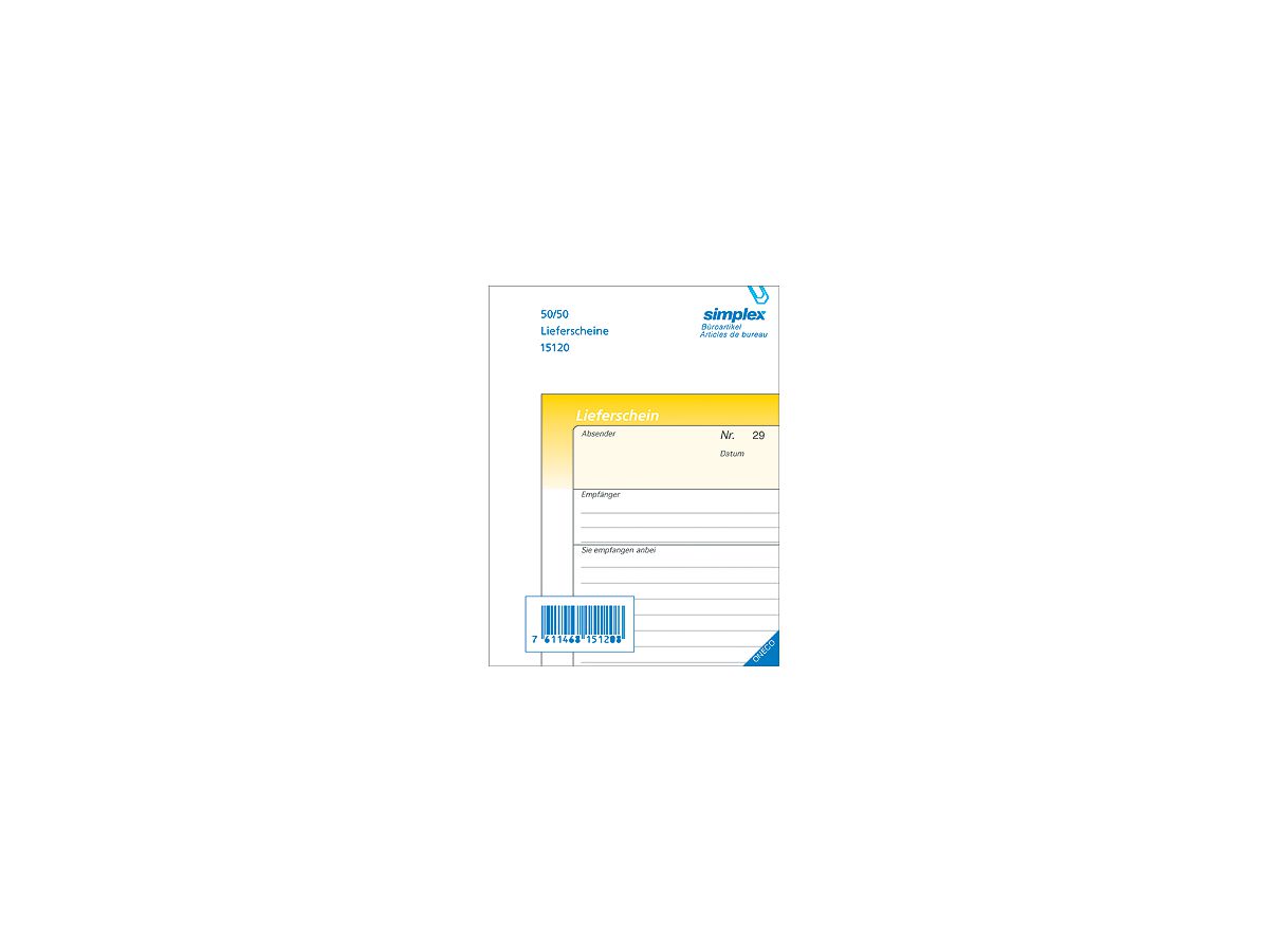SIMPLEX Lieferscheine D A6 15120D gelb/weiss 50x2 Blatt (7611468151208)