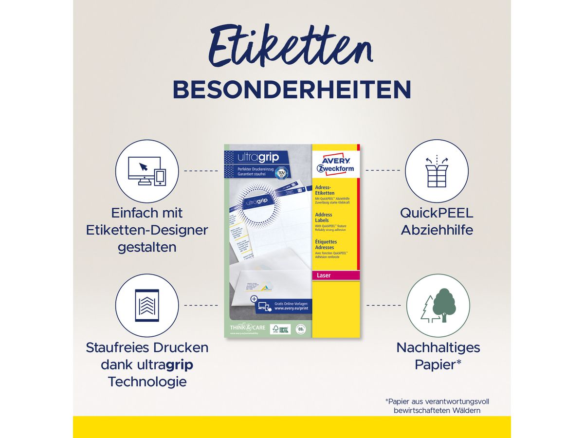AVERY ZWECKFORM Etiquettes adress. 99,1x57mm L7173-100 blanc 1000 pcs./100 flls. (4004182471739)