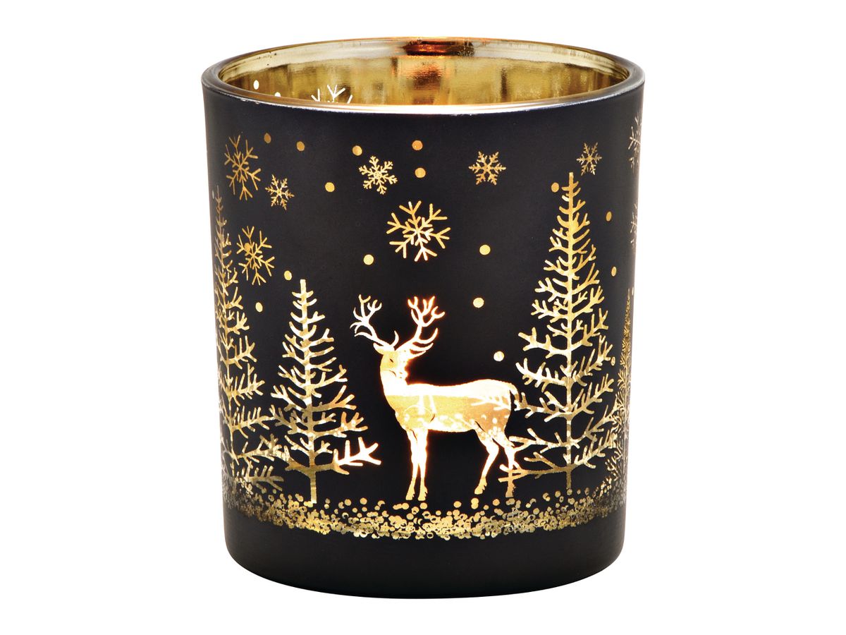 ROOST Photophore Forêt d'hiver 10032918 noir, or 9x10x9cm (4007698381769)