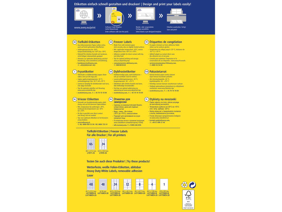 AVERY ZWECKFORM Tiefkühletiketten 63,5x33,9mm L7970-25 600 Stück (4004182067550)