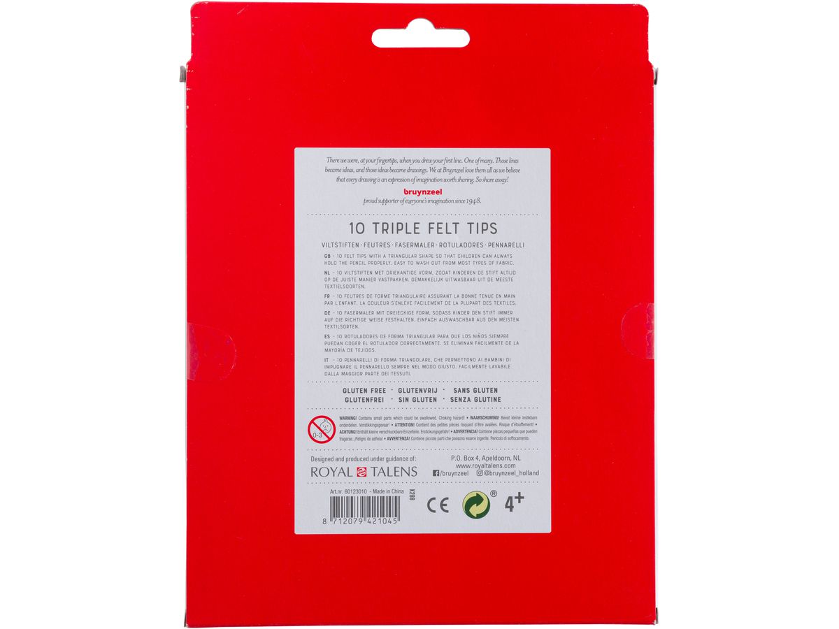 BRUYNZEEL Feutres Kids Triple 60123010 triangulaires, 10 couleurs (8712079421045)
