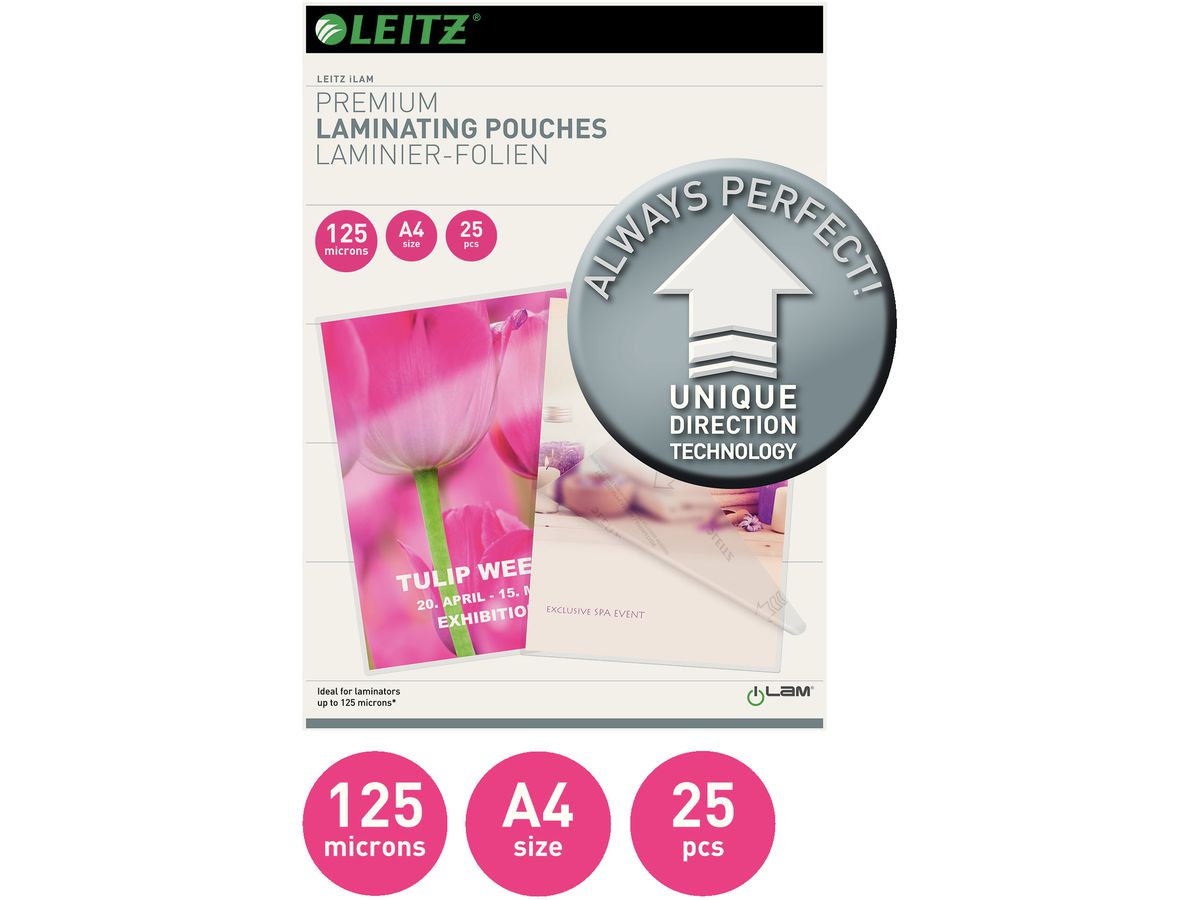 LEITZ Pochettes à plastifier A4 74820000 brillant, 125my 25 pcs. (4002432397662)