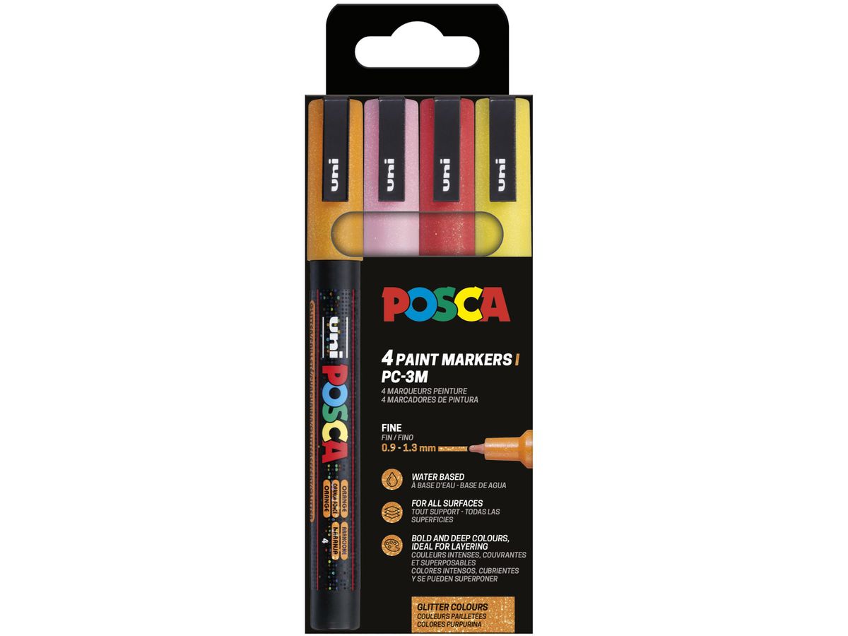 POSCA Marker 0.9-1.3mm PC-3ML 4P SE Warm Sparkling 4 Farben (3701614901345)