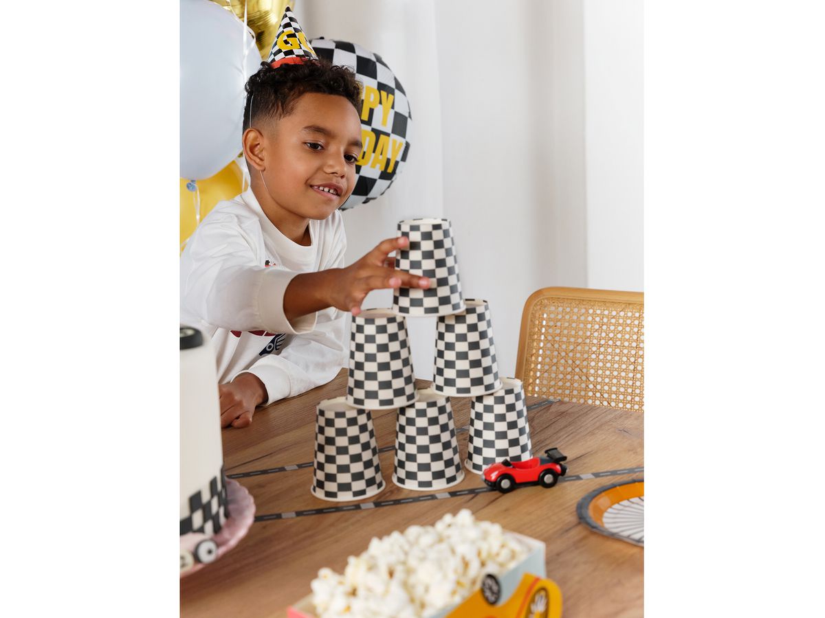 PARTYDECO Gobelets 220ml KPP74-EU1 Drapeau à damier 6 pièces (5904555025752)