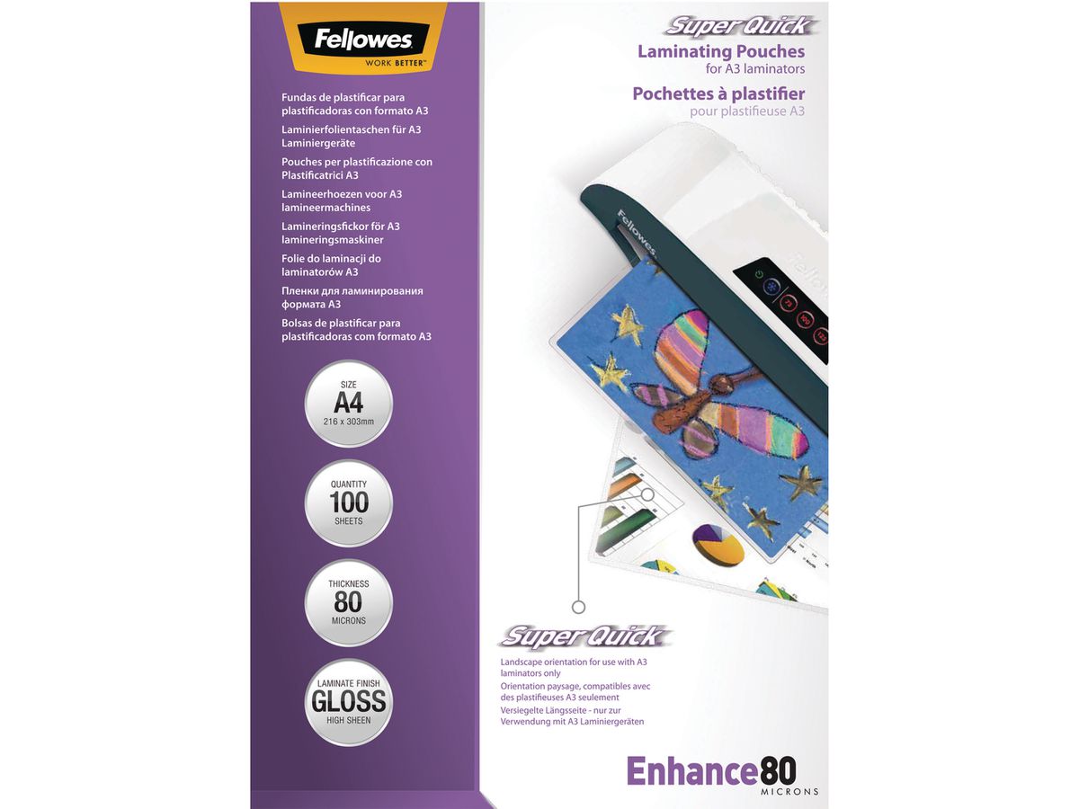 FELLOWES Pelicole per laminazione A4 5440001 lucido, 80my 100 pezzi (0077511544002)