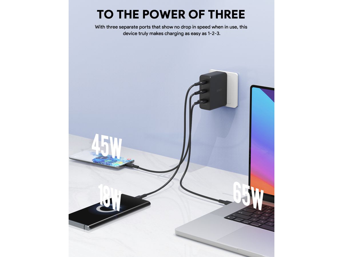 AUKEY OmniaMix II 140W GaN PD PA-B7O BK 3-Port, Wall Charger Black (0689323785780)