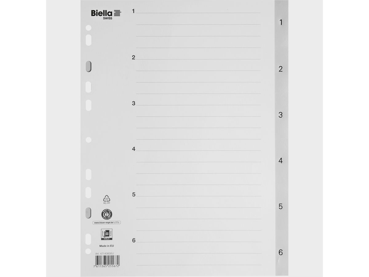 BIELLA Register PP A4 47140600U grau 1-6 (7611365255672)