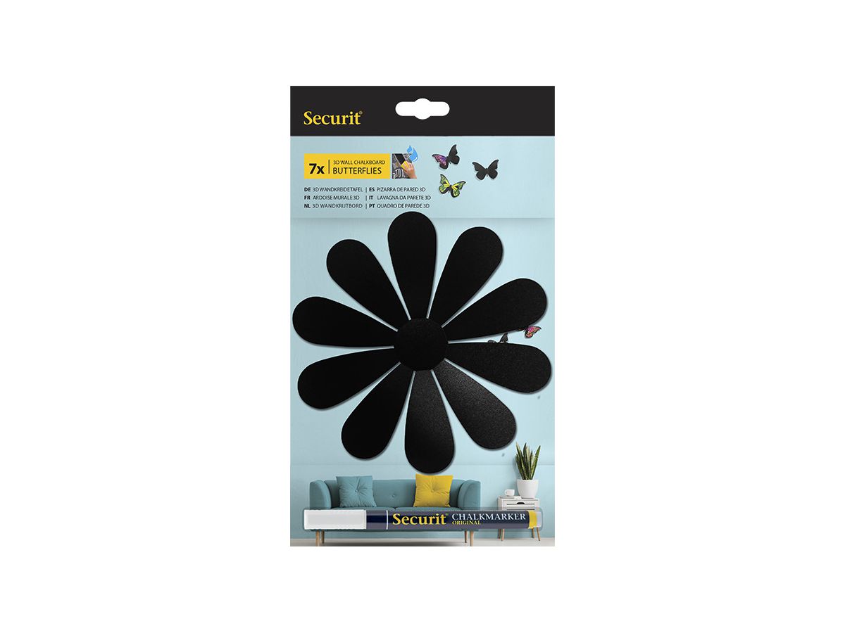 SECURIT Lavagna Gesso 3-D Flower W3D-FLOWER nero, 7 pezzi 28x16.3x1cm (8719075287590)
