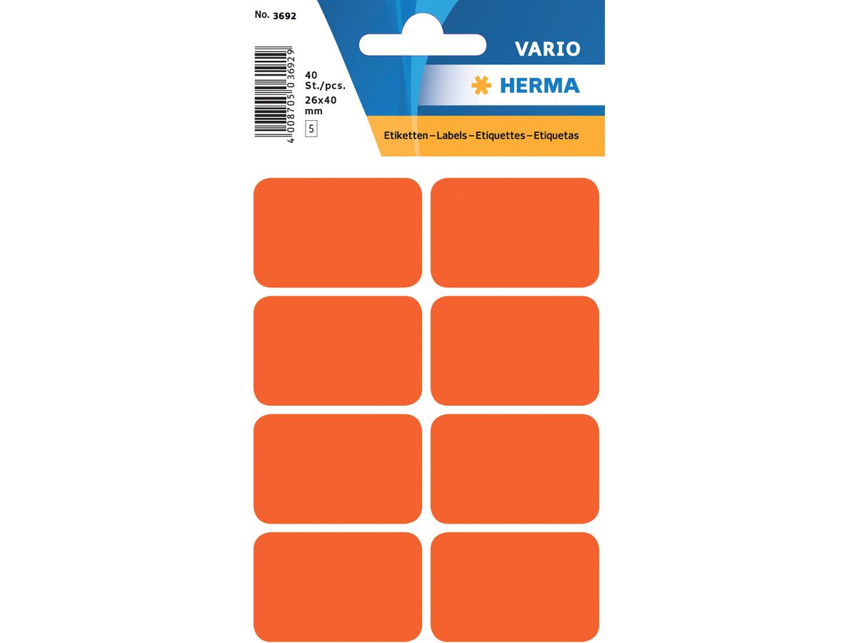 HERMA Etiquettes Vario 25×40mm 3692 rouge 40 pcs. (4008705036924)