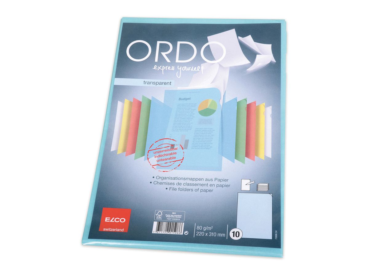 ELCO Dossier Ordo A4 73696.34 transparent, bleu 10 pièces (7611722015086)