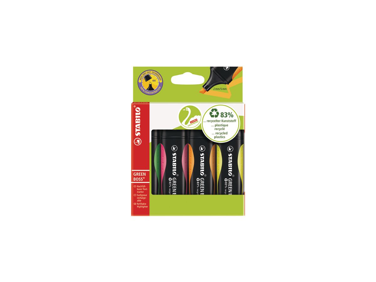 STABILO Textmarker GREEN BOSS 2-5mm 6070/4 4 colori (4006381436854)