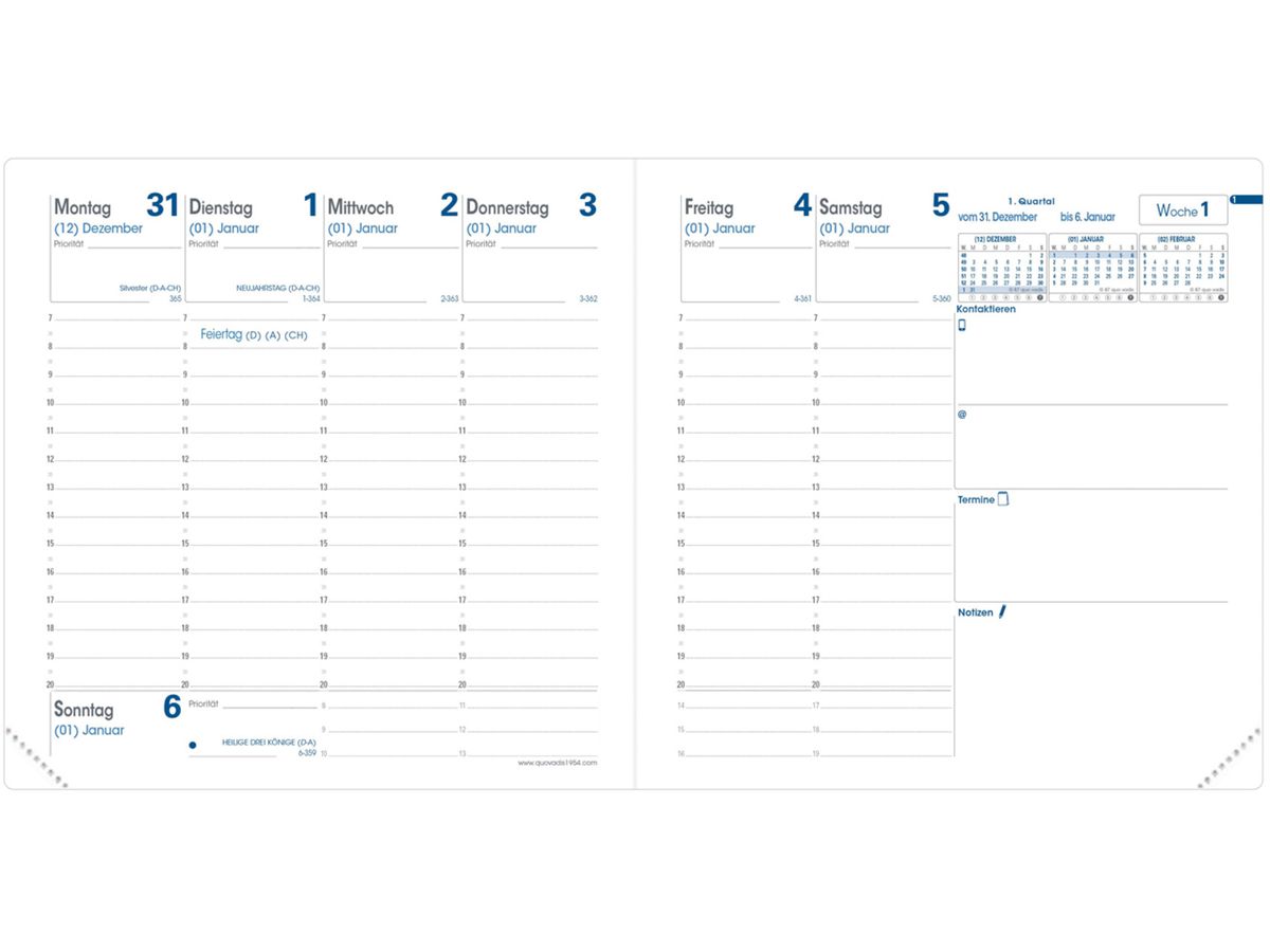 QUO-VADIS Agenda Club Executif 2026 014078Q 1S/2P rouge DE 16x16cm (3371010122202)