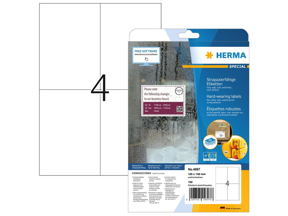 HERMA Etichette special 105x148mm 4697 bianco, robuste 25fl. à 4 e. (4008705046978)
