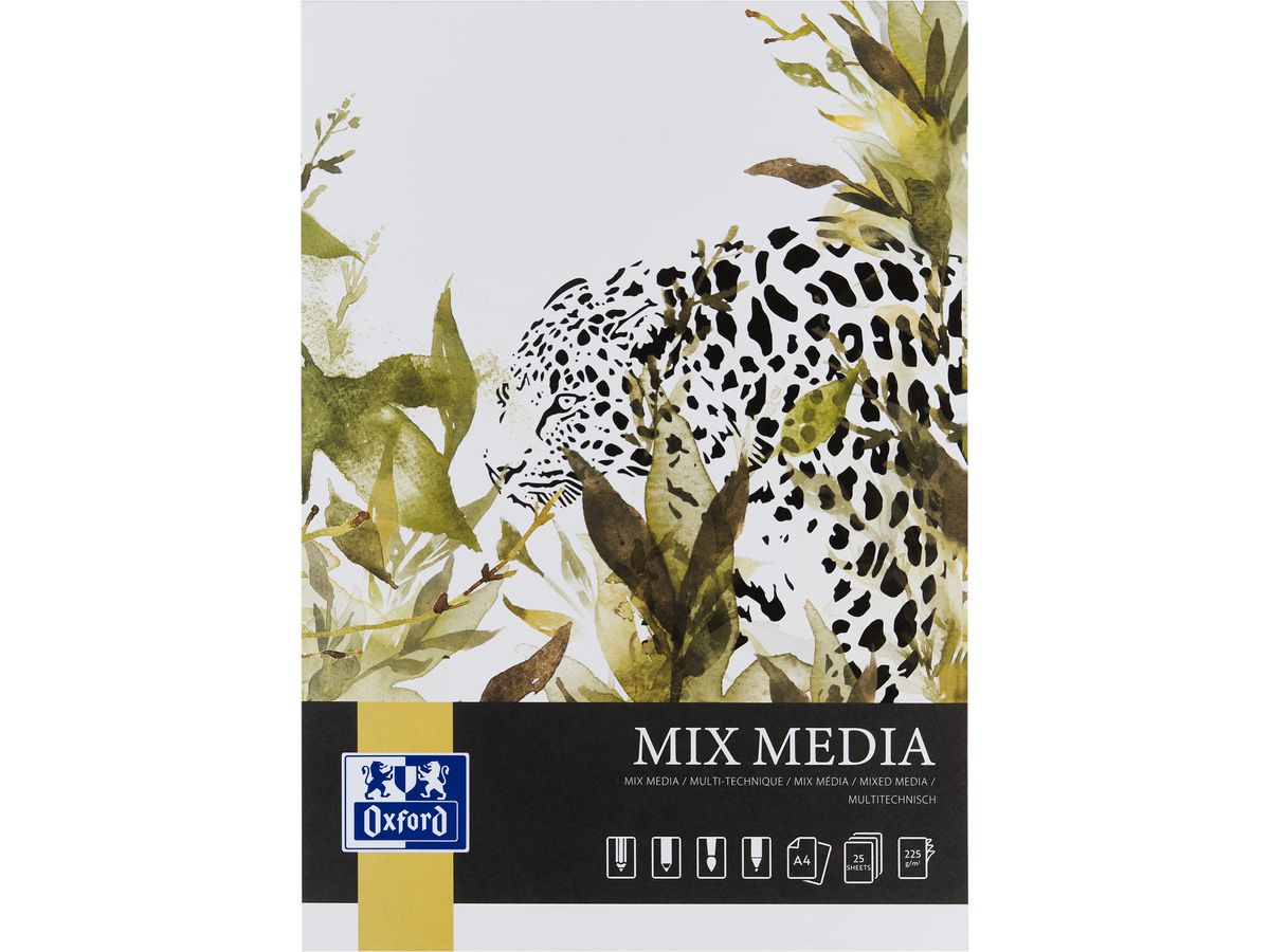 OXFORD Bloc à dessin Mixed Media A4 400166123 en blanc, 225g 25 feuilles (5904017077947)