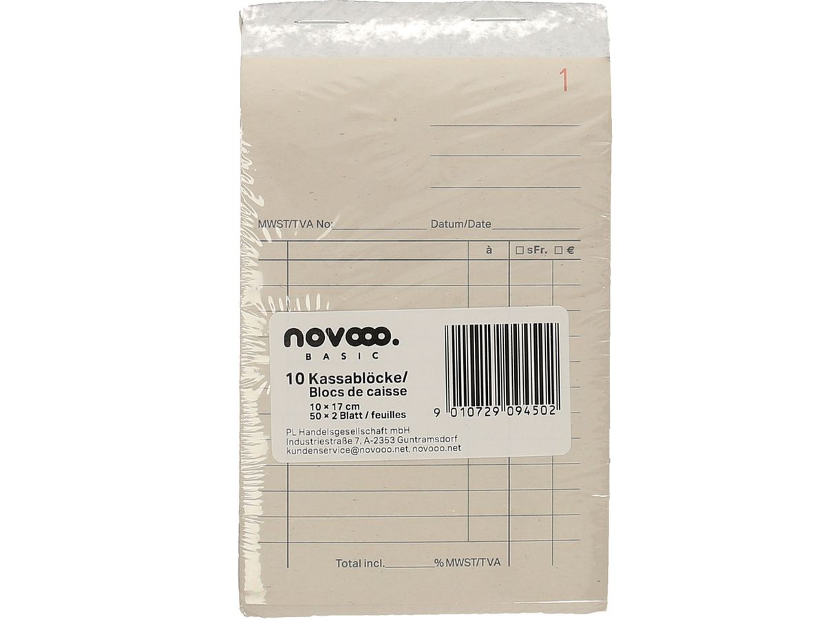 NOVOOO Bloc de caisse 10×17cm 572042 numéroté 50x2 feuilles (9010729094502)