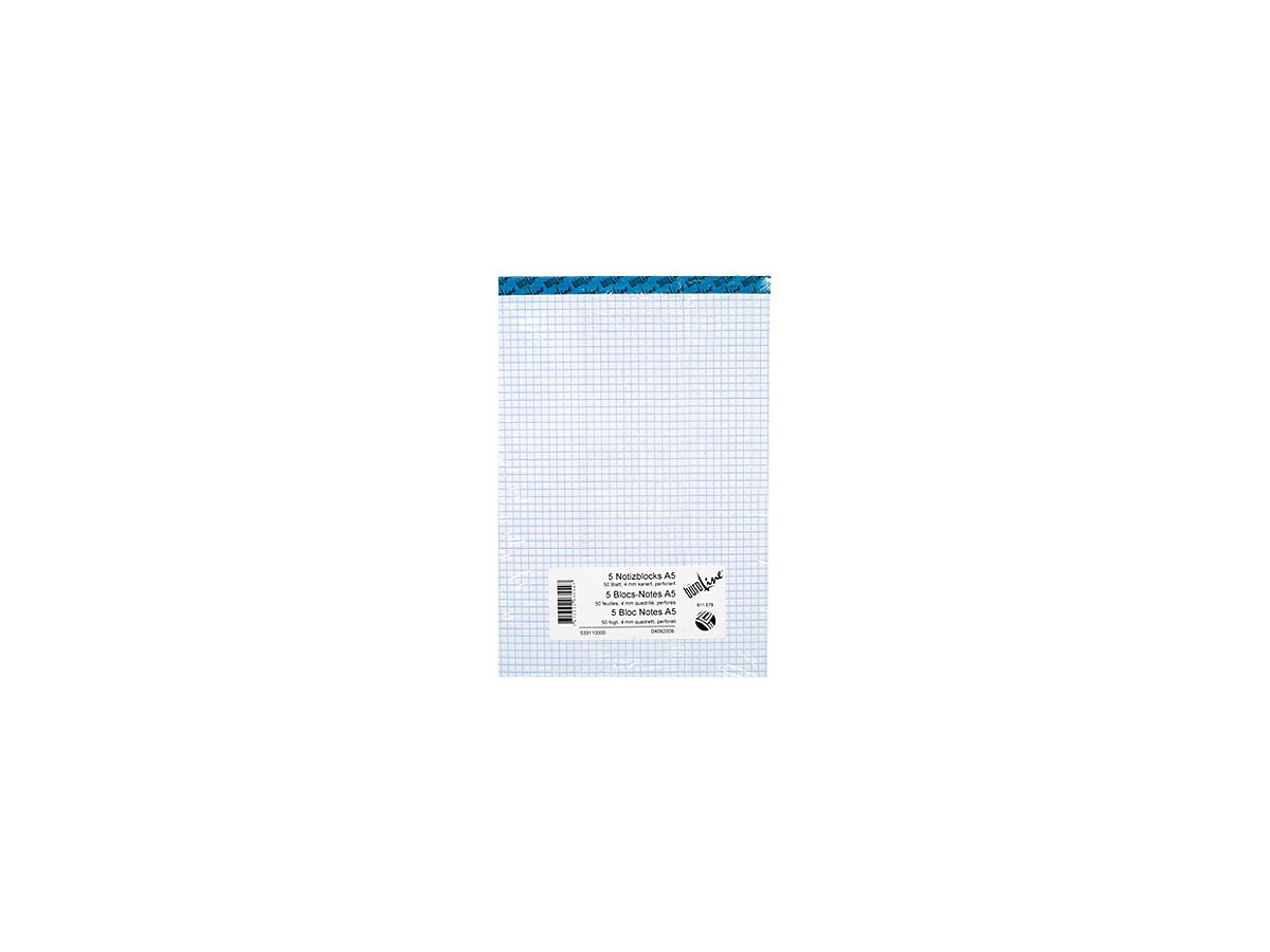 BÜROLINE Bloc bureau blanc A5 725264 quadrillé 70g, 4mm 5x100 flls. (7612532058546)