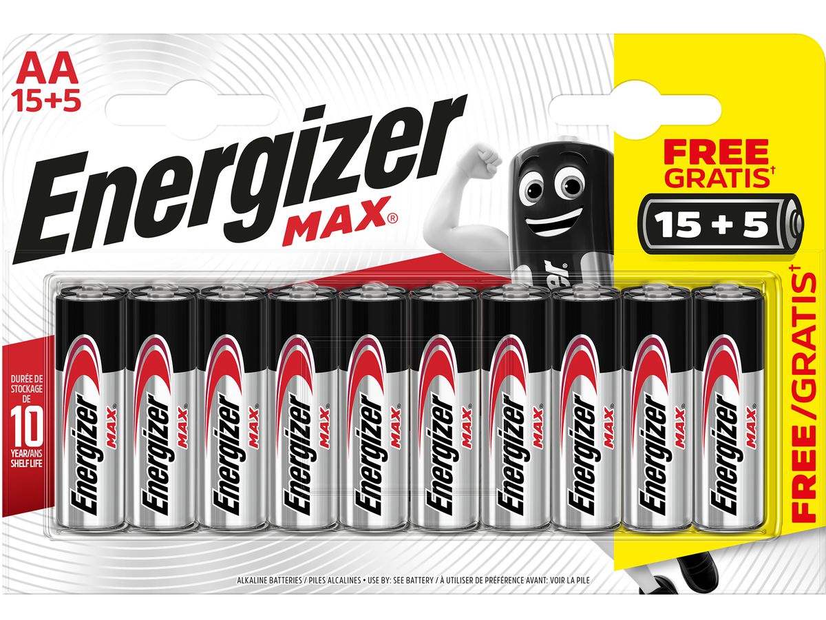 ENERGIZER Batterie Max E301534900 AA/LR06 15 + 5 Stk. (7638900437850)