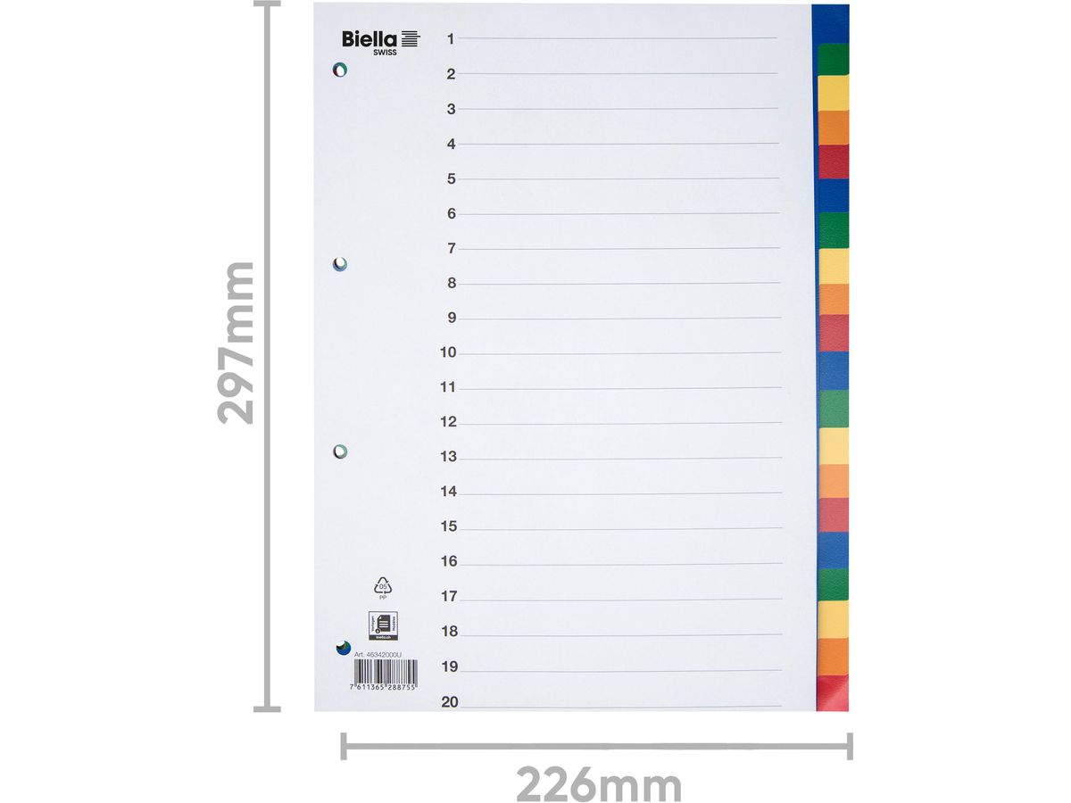 BIELLA Répertoires PP A4 46342000U couleurs 20 pcs. (7611365288755)
