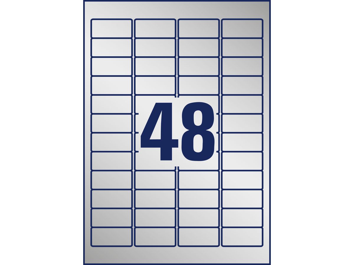 AVERY ZWECKFORM Typenschild-Labels 45,7x21,2mm L6009-20 silber, Laser 960 St./20 Blatt (4004182060094)