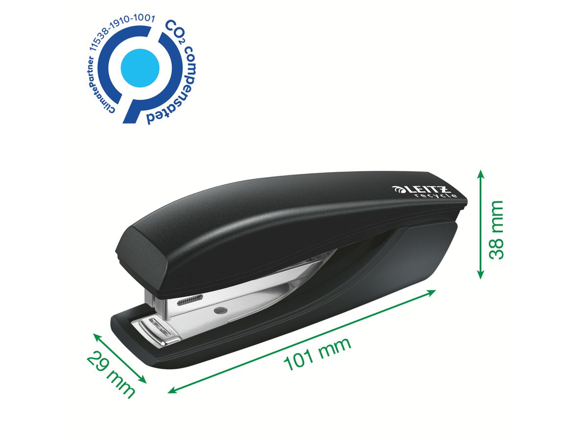 LEITZ Cucitrice Mini NeXXT Recycle 5617-00-95 nero, CO2 neutro 10 fogli (4002432132553)