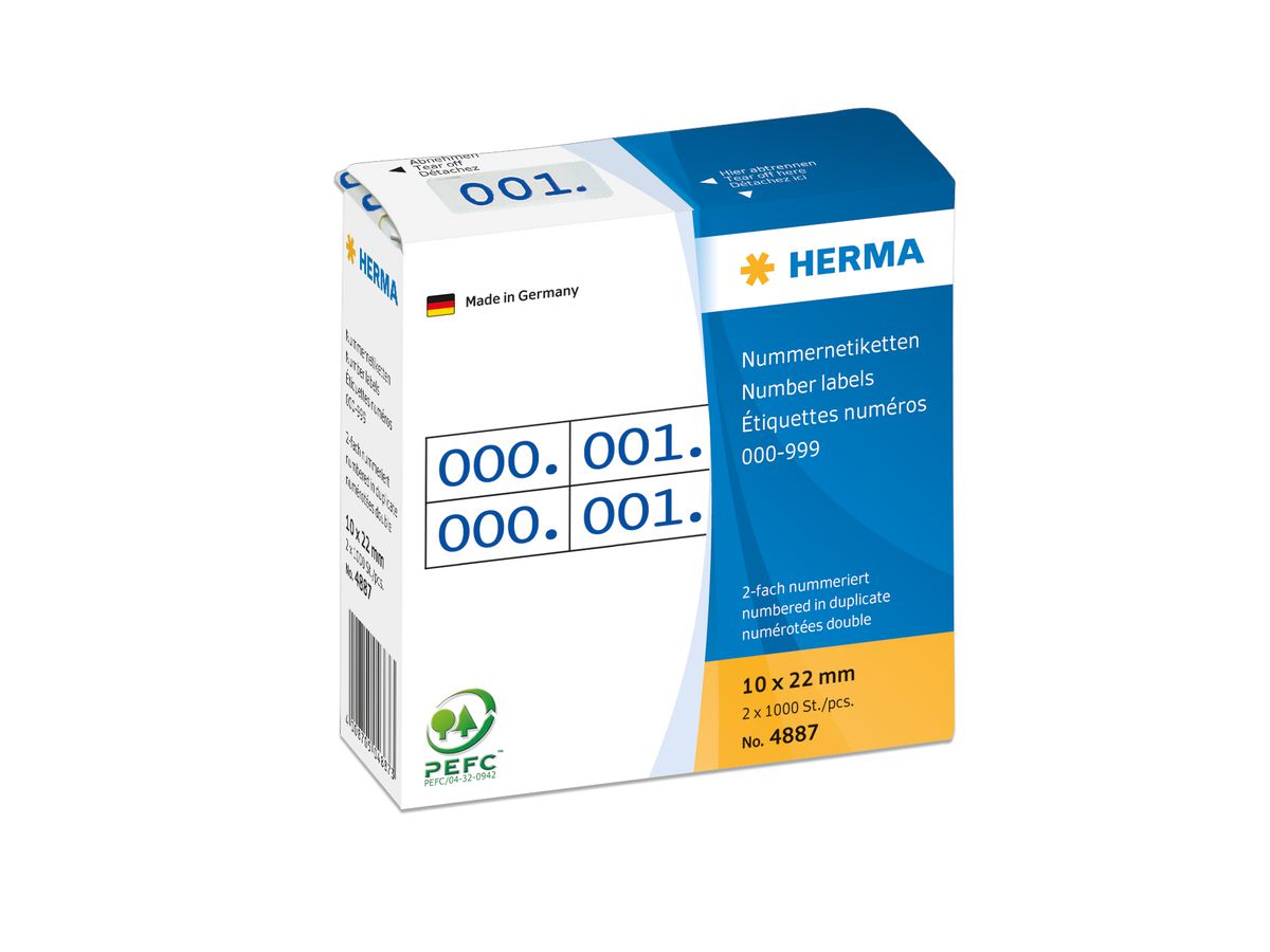 HERMA Doppel-Nummern 10x22mm 4887 blau, 0-999 (4008705048873)