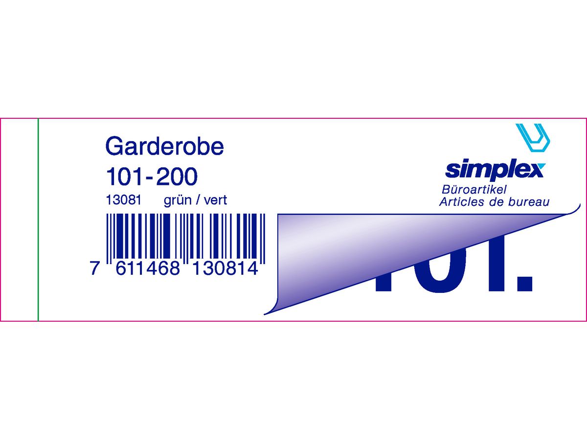 SIMPLEX Garderobenblock 101-200 13081 grün 100 Blatt (7611468130814)