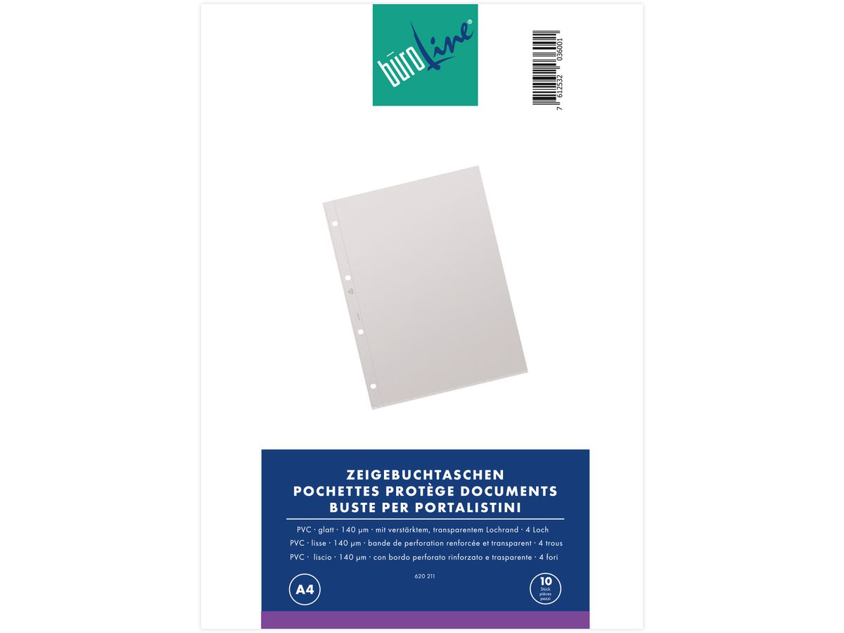 BÜROLINE Poches PVC 140 my A4 620211 transparent, lisse 10 pcs. (7612532036001)