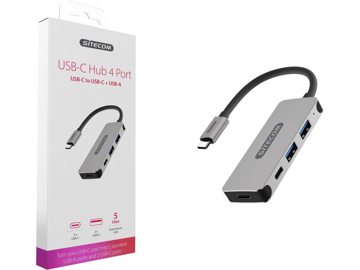 SITECOM USB-C Hub 4 Port CN-384 2x USB 3.1-A + 2x USB-C 5Gbps (8716502030798)