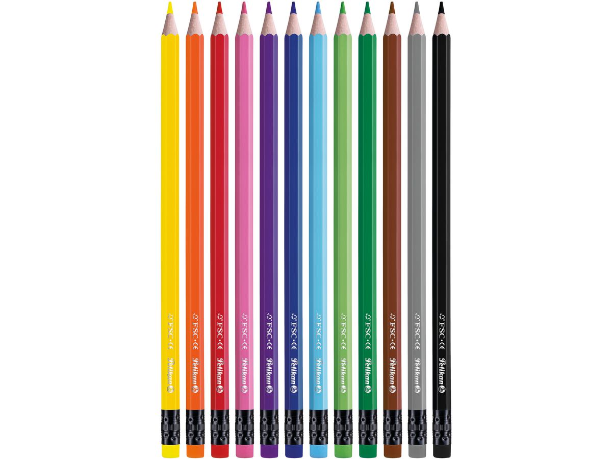 PELIKAN Crayons de couleur/gomme 700689 12 couleurs (4012700700681)