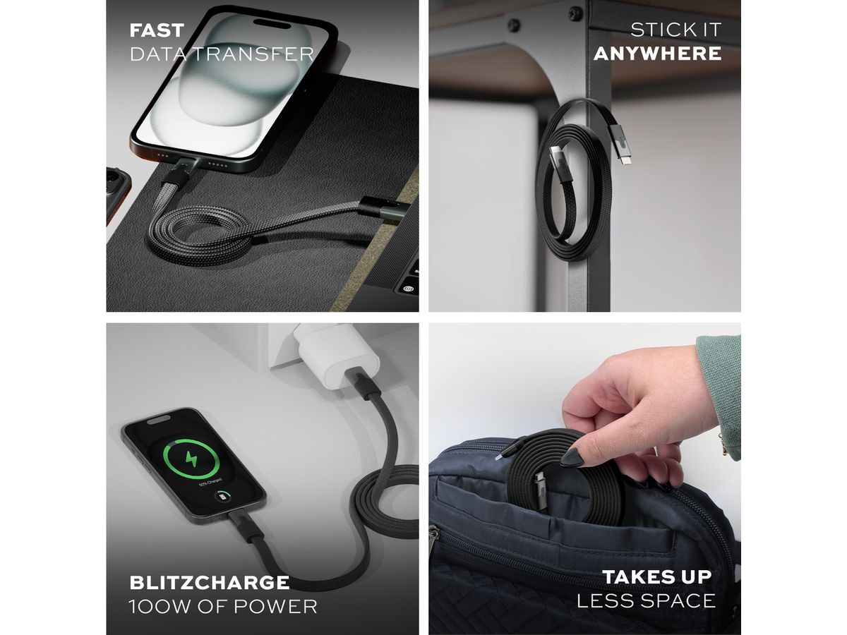 STATIK MagStack Slim Pro Cable PUP-0495-6FT-CC-BLK USB-C to C, 2M, 100W Black (0810024057771)