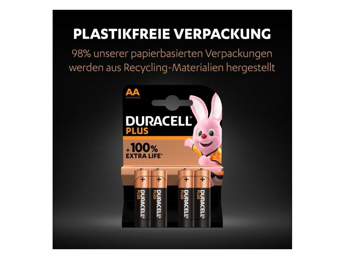 DURACELL Batterie Plus Power MN1500 AA, LR6, 1.5V 4 Stück (5000394017641)
