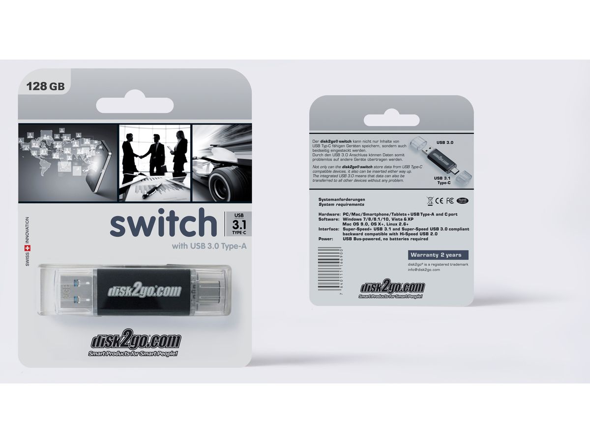 DISK2GO USB-Stick switch 128GB 30006594 Type-C USB 3.1 Type-A USB 3.0 (7640111168010)