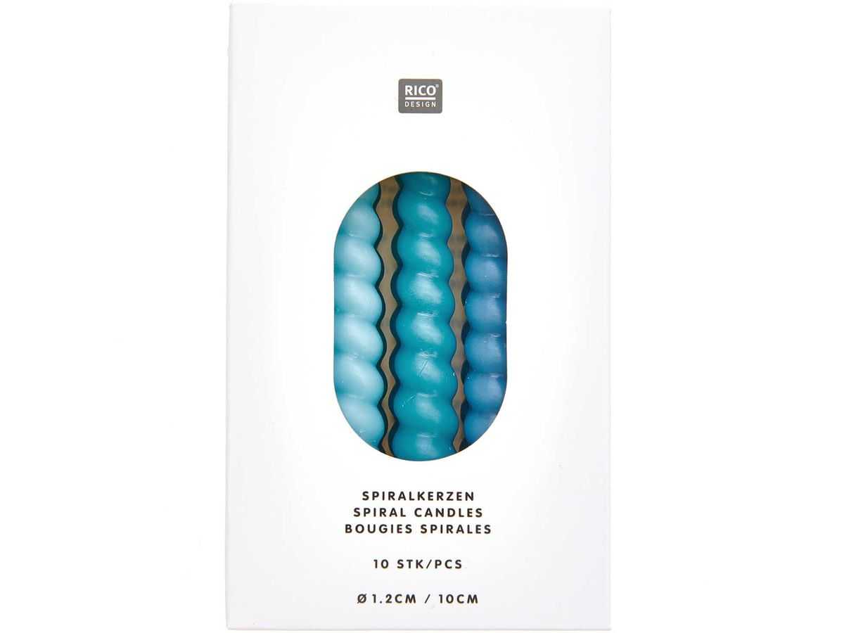 RICO DESIGN Spiralkerzen 10cm 400104 Smokey blau Mix 10 Stück (4051271212773)