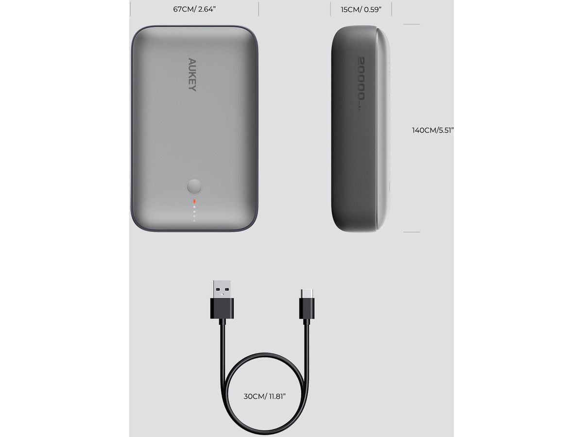 AUKEY Spark Mini 20000, 20W, PD,QC PB-Y57 GR Powerbank, Gray,USB-C,USB-A (0689323788330)