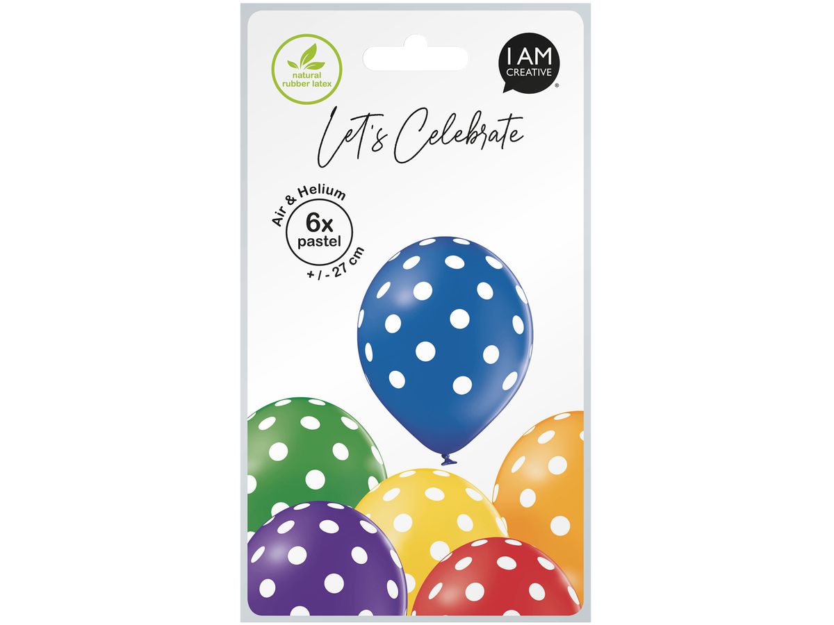 I AM CREATIVE Ballons gros points 27cm 1000-1057 Mix 6 pièces (7611983246830)