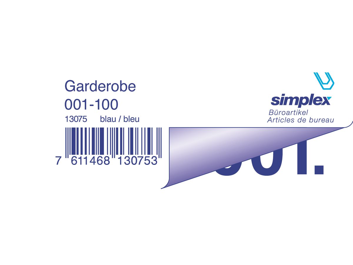 SIMPLEX Bloc de vestiaire 1-100 13070 blanc 100 feuilles (7611468130708)