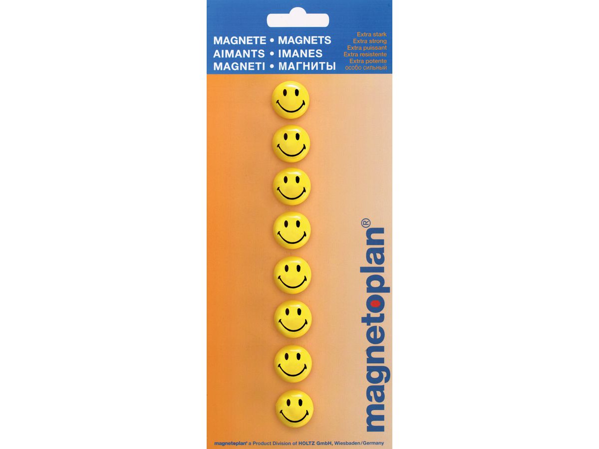 MAGNETOPLAN Aimants Smiley jaune-noir 16671 petit 20mm 8 pcs. (4013695028446)