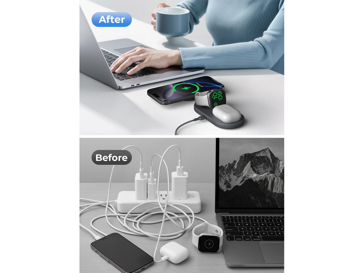 AUKEY MagFusionC 3-IN-1 foldable LC-MC313 Wirel.Charger Qi2 15W+5W+5W (0689323790555)