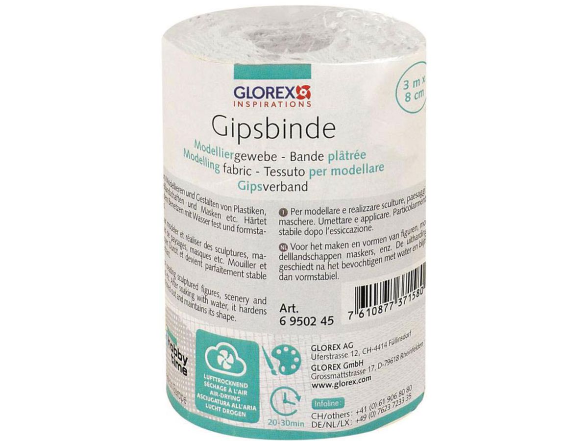 GLOREX Bande de plâtre 8cmx3m 6950245 Tissu de modelage (7610877371580)